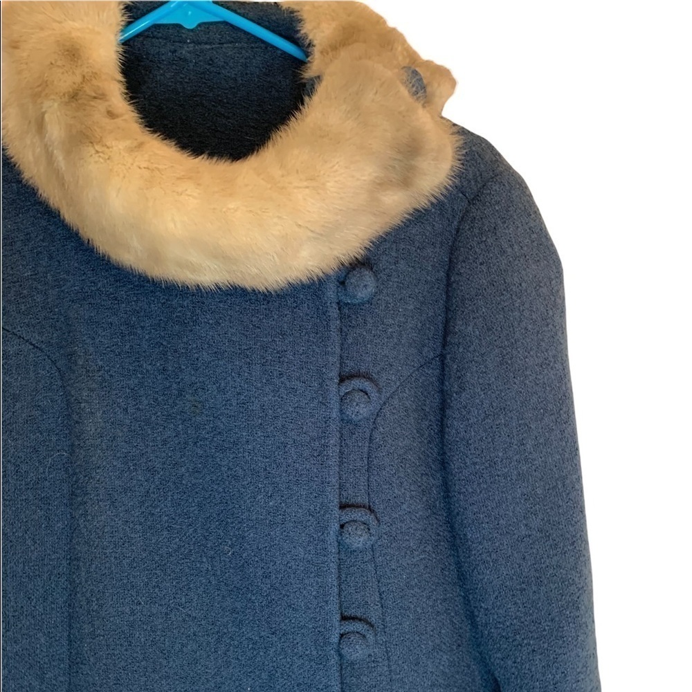 Vintage Long Wool Coat Faux Fur Collar Mid Century Women Winter Jacket Forstmann